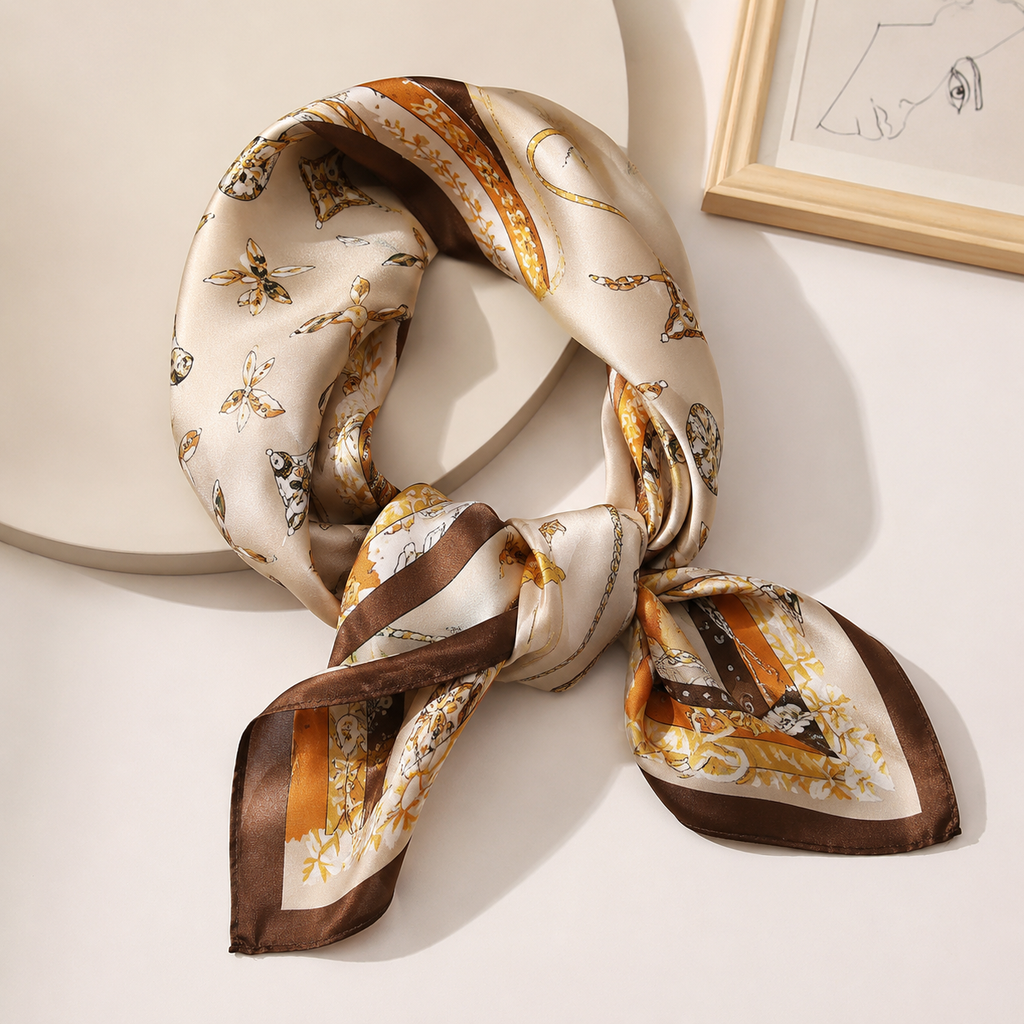 Rose Gold Print Silk Handwoven Scarf 70×180cm