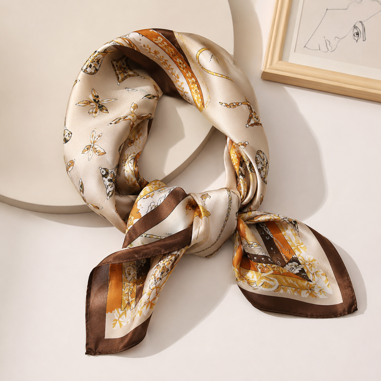 Rose Gold Print Silk Handwoven Scarf 70×180cm