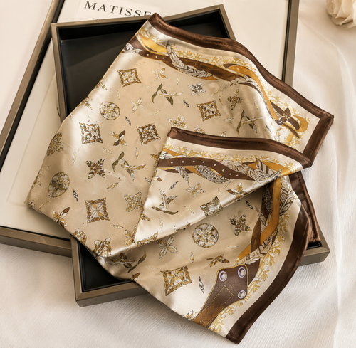 Rose Gold Print Silk Handwoven Scarf 70×180cm