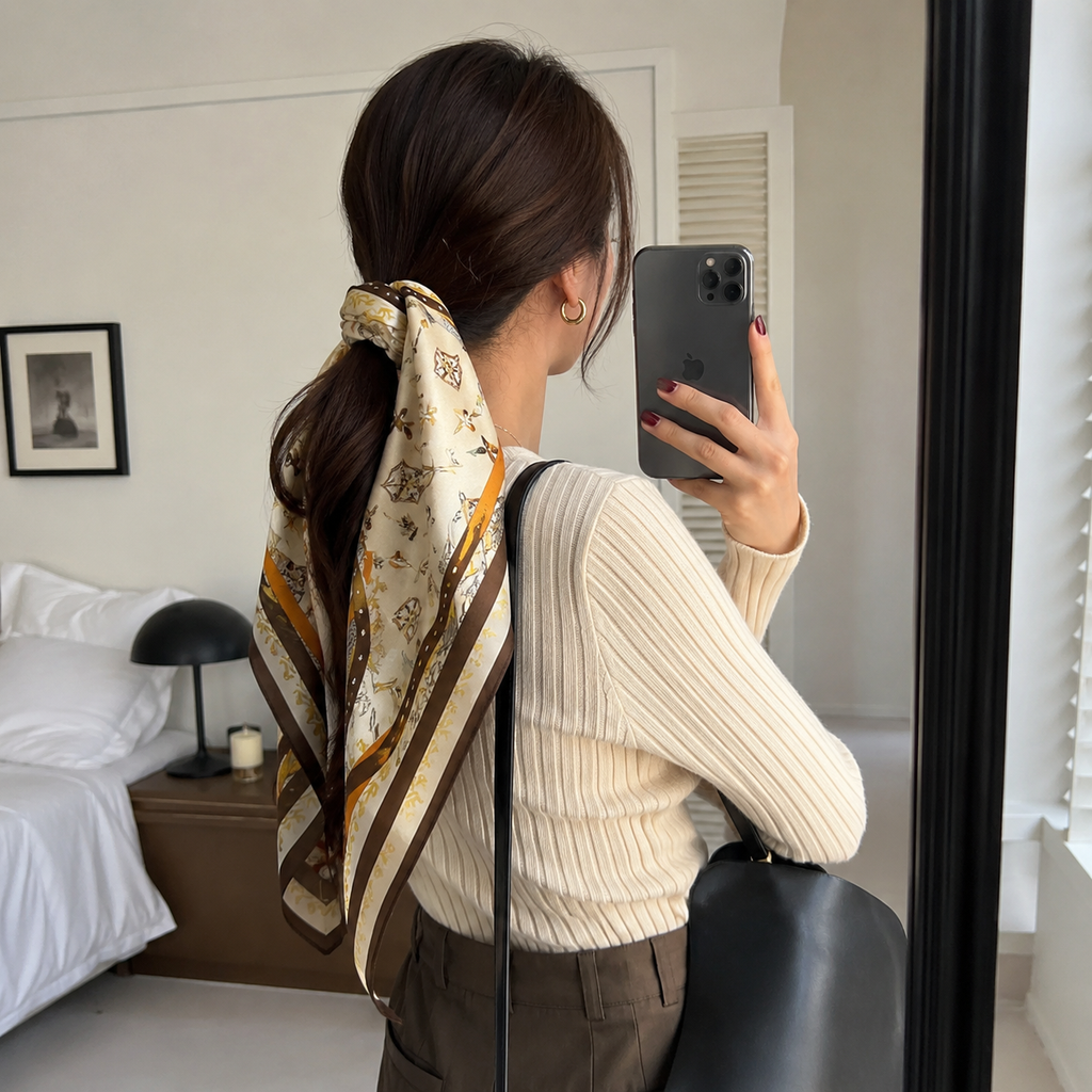 Rose Gold Print Silk Handwoven Scarf 70×180cm