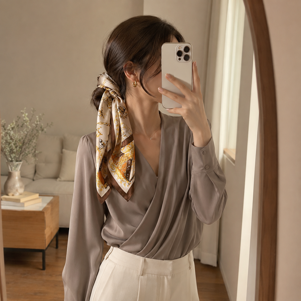 Rose Gold Print Silk Handwoven Scarf 70×180cm