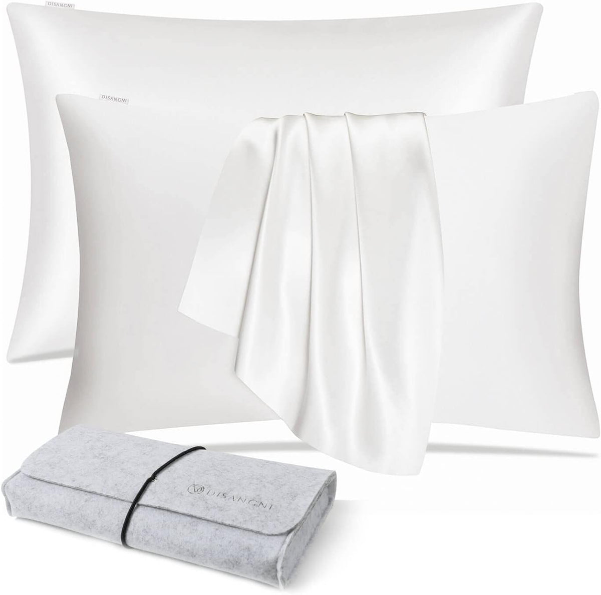 DISANGNI 100% Natural Mulberry Silk Pillow case for Hair and Skin with Hidden Zipper 22 Momme Both Sides Real Silk Pillow Case (2pc Standard Size 20" x26", Dark Gray)