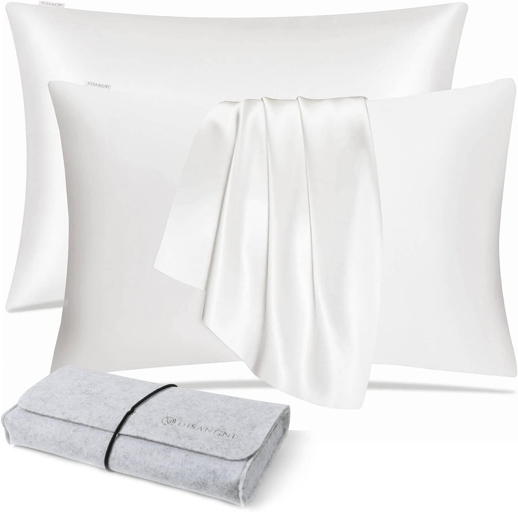 DISANGNI 100% Natural Mulberry Silk Pillow case for Hair and Skin with Hidden Zipper 22 Momme Both Sides Real Silk Pillow Case (2pc Standard Size 20" x26", Dark Gray)
