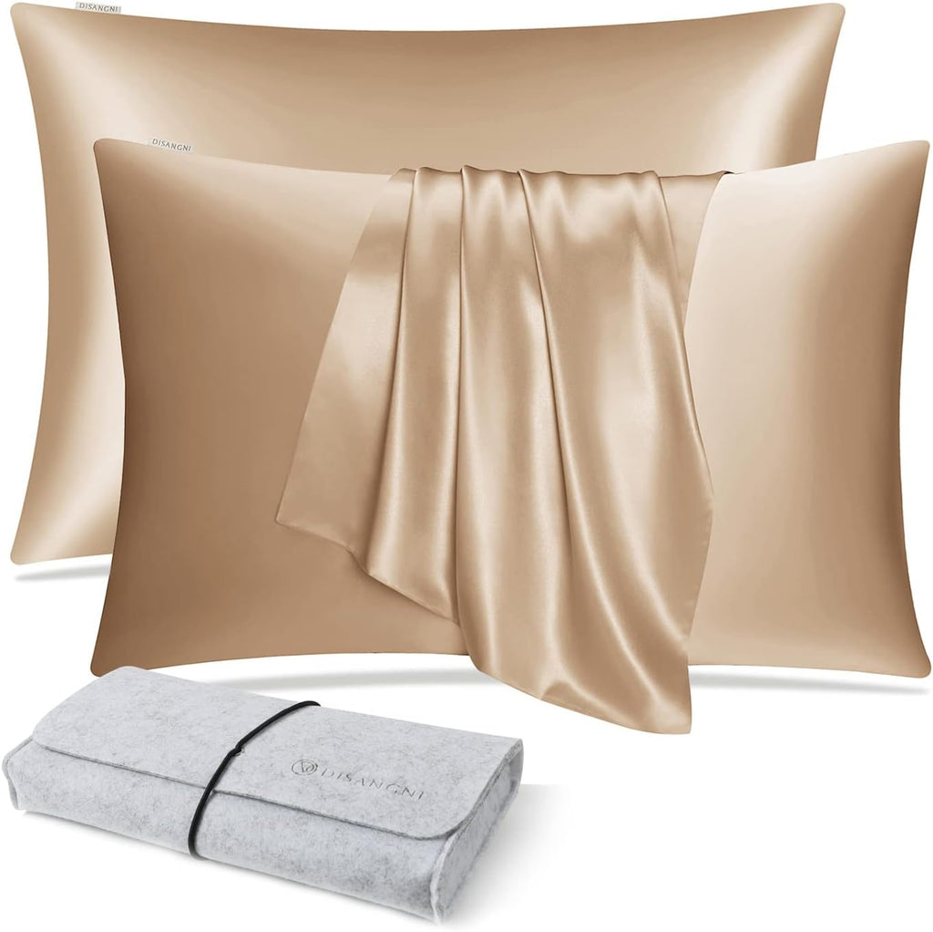 DISANGNI 100% Natural Mulberry Silk Pillow case for Hair and Skin with Hidden Zipper 22 Momme Both Sides Real Silk Pillow Case (2pc Standard Size 20" x26", Dark Gray)