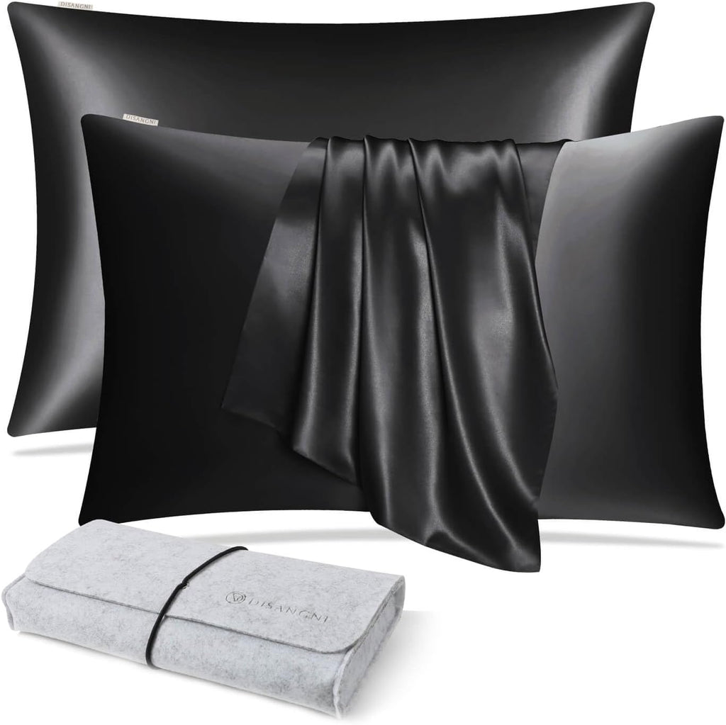 DISANGNI 100% Natural Mulberry Silk Pillow case for Hair and Skin with Hidden Zipper 22 Momme Both Sides Real Silk Pillow Case (2pc Standard Size 20" x26", Dark Gray)