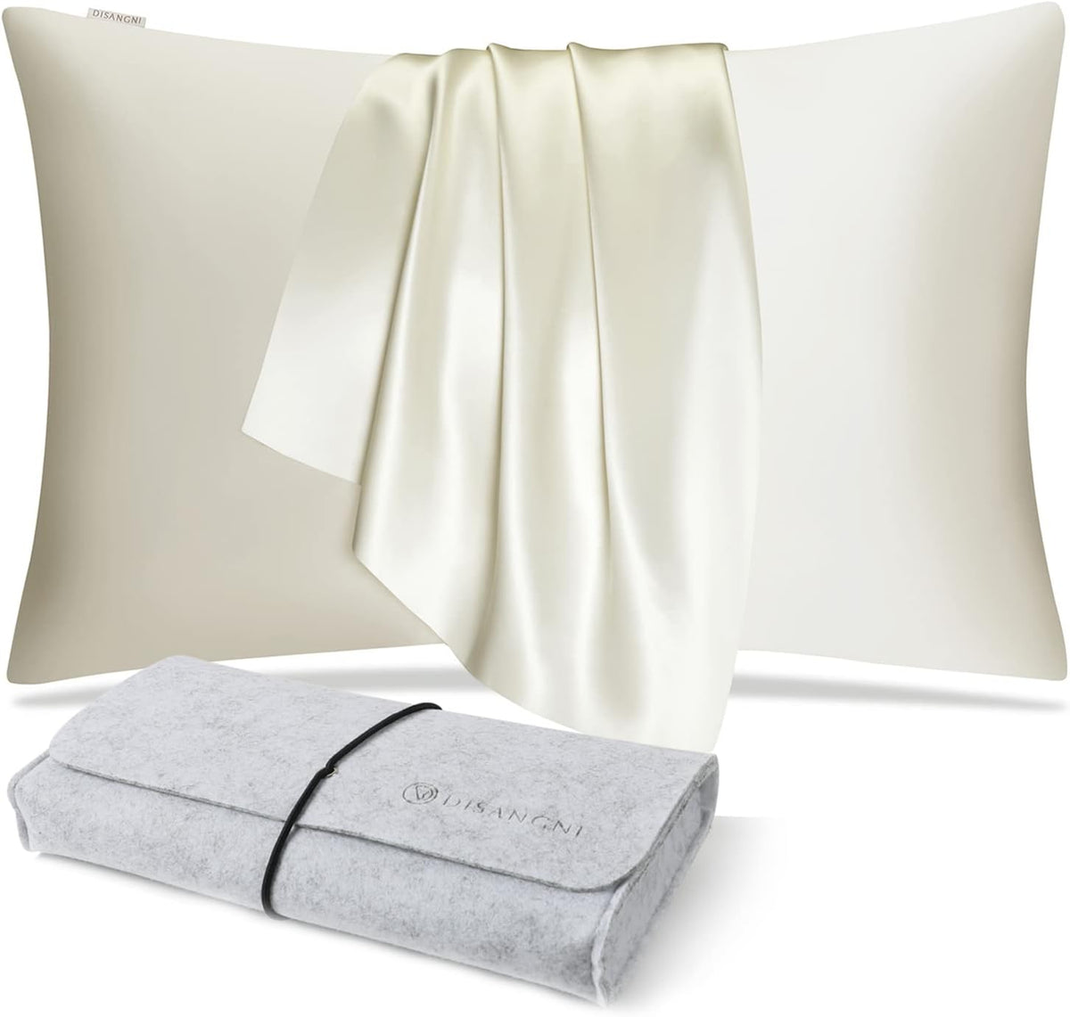 DISANGNI 100% Natural Mulberry Silk Pillow case for Hair and Skin with Hidden Zipper 22 Momme Both Sides Real Silk Pillow Case (2pc Standard Size 20" x26", Dark Gray)