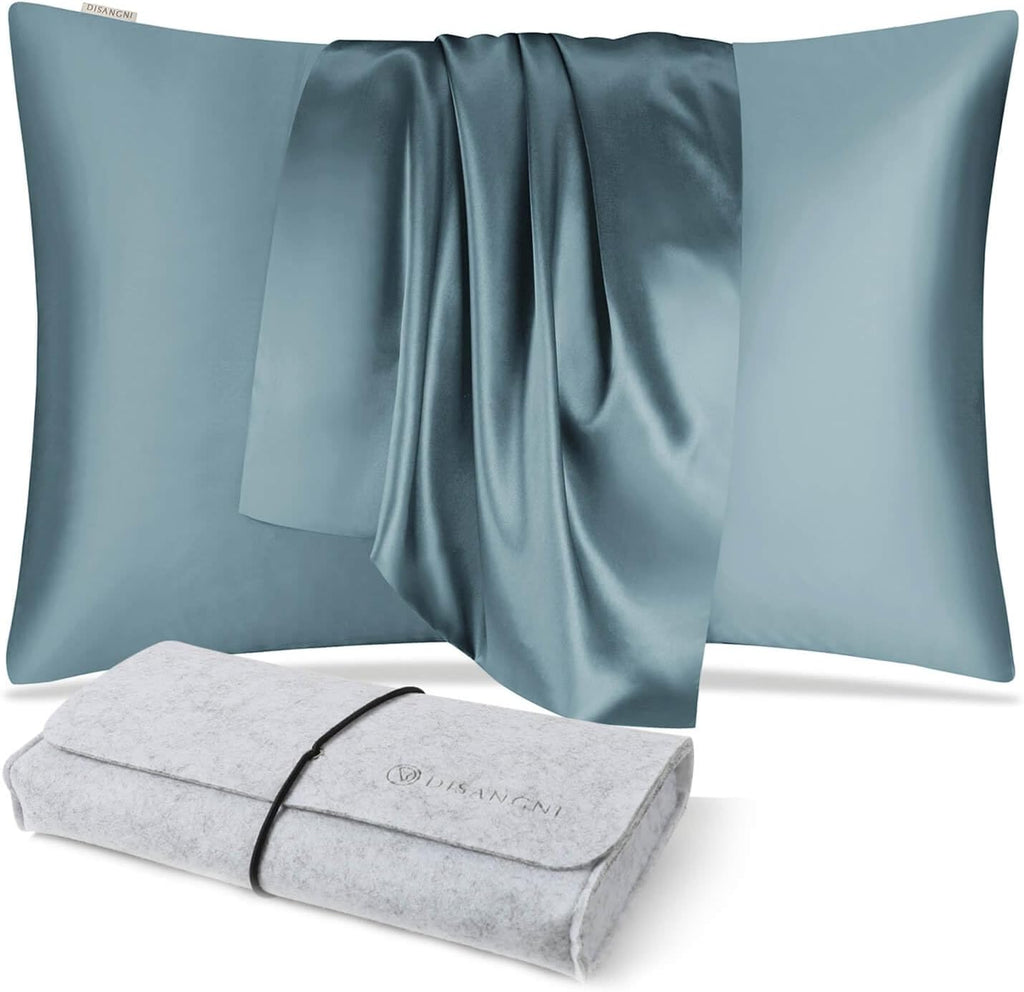 DISANGNI 100% Natural Mulberry Silk Pillow case for Hair and Skin with Hidden Zipper 22 Momme Both Sides Real Silk Pillow Case (2pc Standard Size 20" x26", Dark Gray)