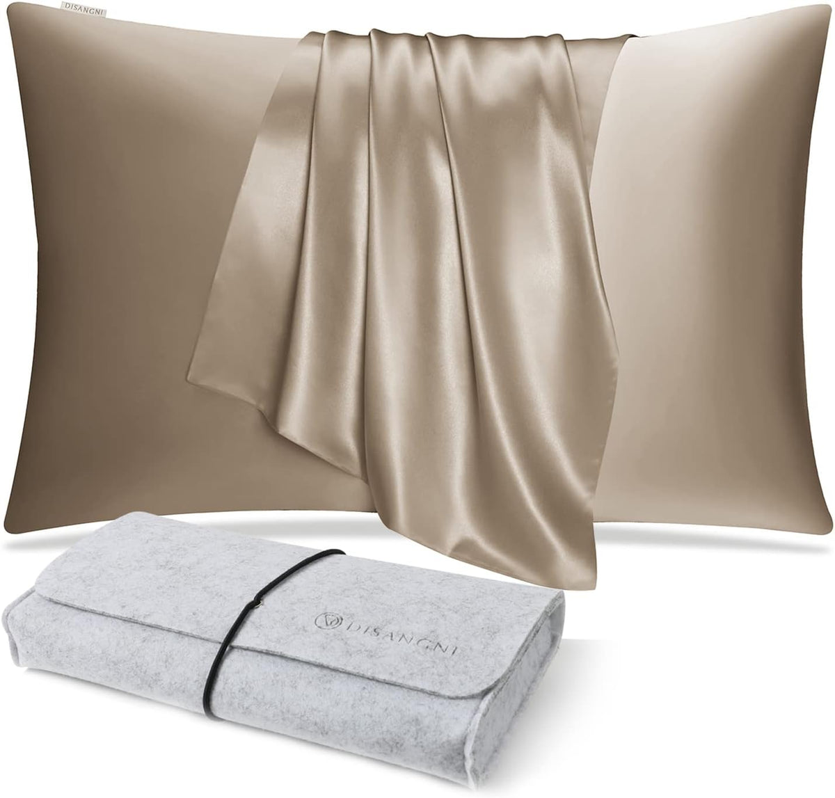 DISANGNI 100% Natural Mulberry Silk Pillow case for Hair and Skin with Hidden Zipper 22 Momme Both Sides Real Silk Pillow Case (2pc Standard Size 20" x26", Dark Gray)