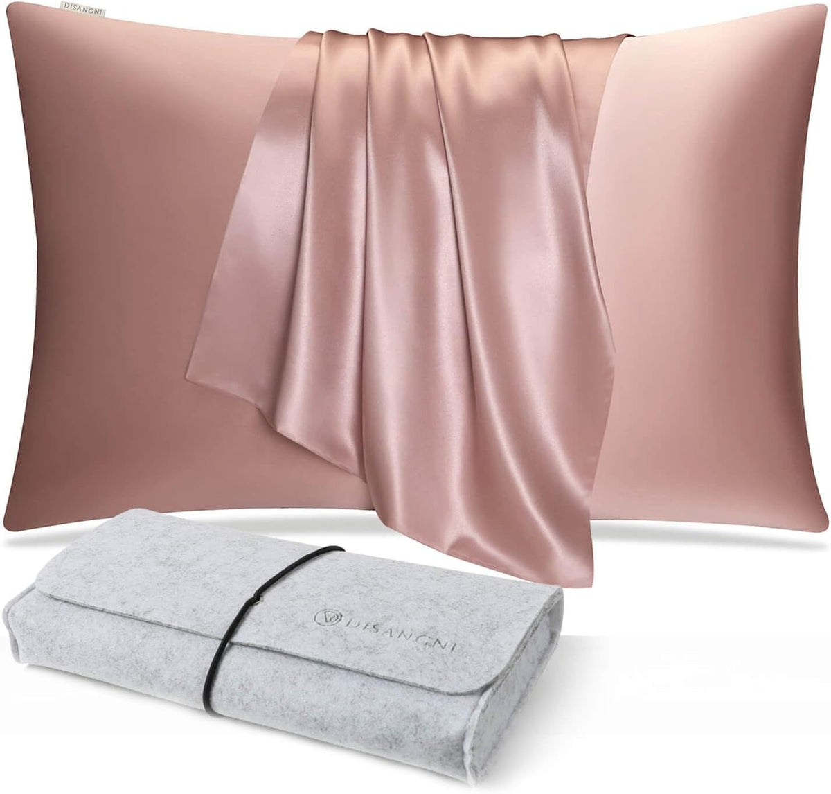 DISANGNI 100% Natural Mulberry Silk Pillow case for Hair and Skin with Hidden Zipper 22 Momme Both Sides Real Silk Pillow Case (2pc Standard Size 20" x26", Dark Gray)