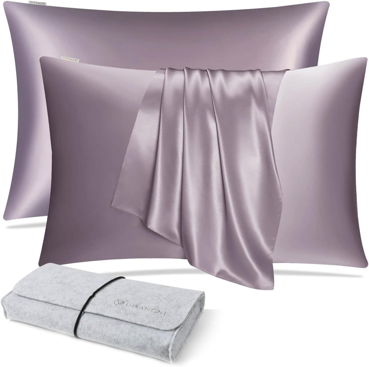 DISANGNI 100% Natural Mulberry Silk Pillow case for Hair and Skin with Hidden Zipper 22 Momme Both Sides Real Silk Pillow Case (2pc Standard Size 20" x26", Dark Gray)