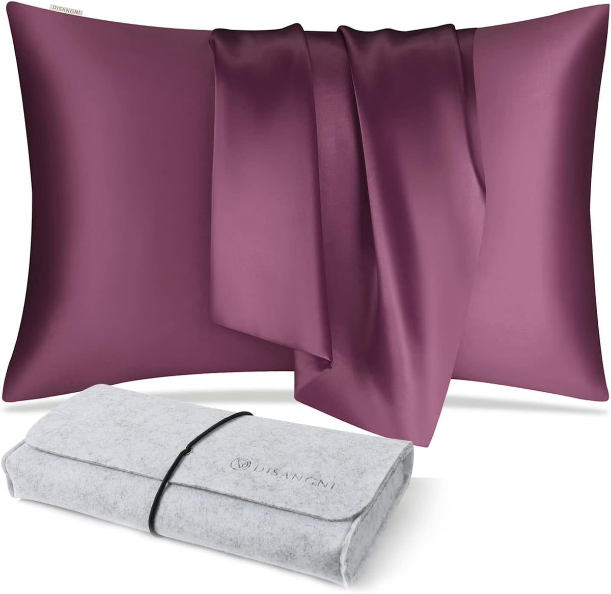 DISANGNI 100% Natural Mulberry Silk Pillow case for Hair and Skin with Hidden Zipper 22 Momme Both Sides Real Silk Pillow Case (2pc Standard Size 20" x26", Dark Gray)