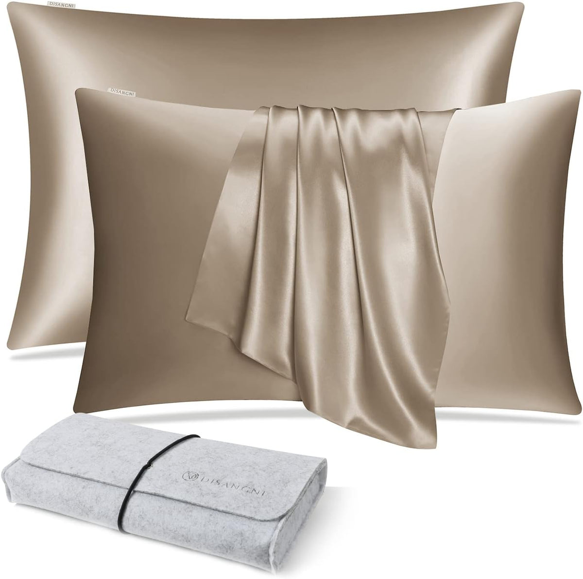 DISANGNI 100% Natural Mulberry Silk Pillow case for Hair and Skin with Hidden Zipper 22 Momme Both Sides Real Silk Pillow Case (2pc Standard Size 20" x26", Dark Gray)