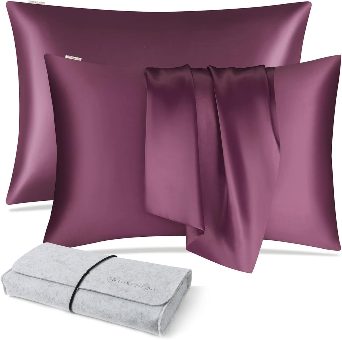 DISANGNI 100% Natural Mulberry Silk Pillow case for Hair and Skin with Hidden Zipper 22 Momme Both Sides Real Silk Pillow Case (2pc Standard Size 20" x26", Dark Gray)