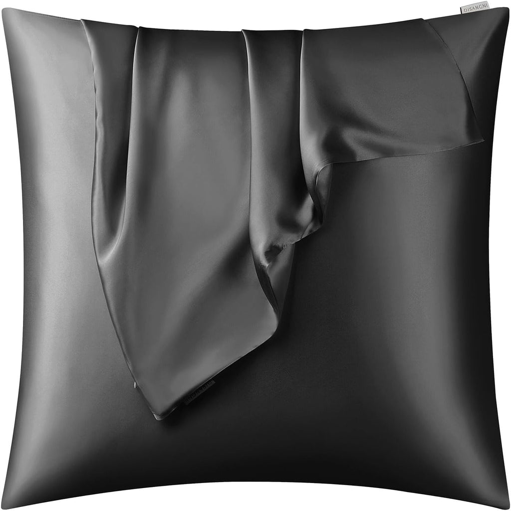 DISANGNI 100% Natural Mulberry Silk Pillow case for Hair and Skin with Hidden Zipper 22 Momme Both Sides Real Silk Pillow Case (2pc Standard Size 20" x26", Dark Gray)