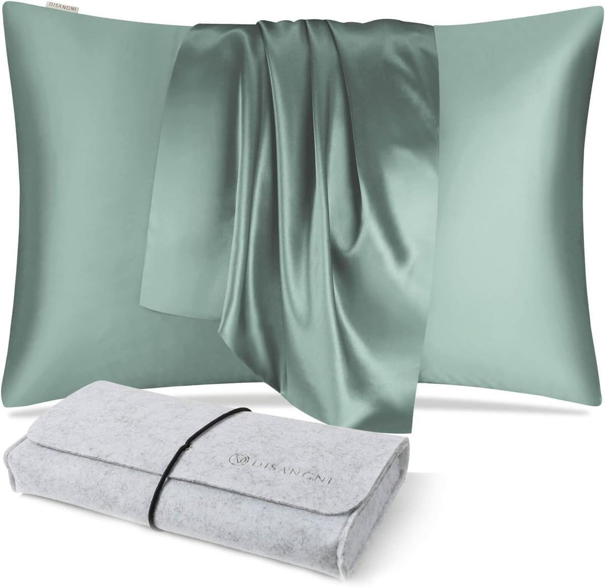 DISANGNI 100% Natural Mulberry Silk Pillow case for Hair and Skin with Hidden Zipper 22 Momme Both Sides Real Silk Pillow Case (2pc Standard Size 20" x26", Dark Gray)