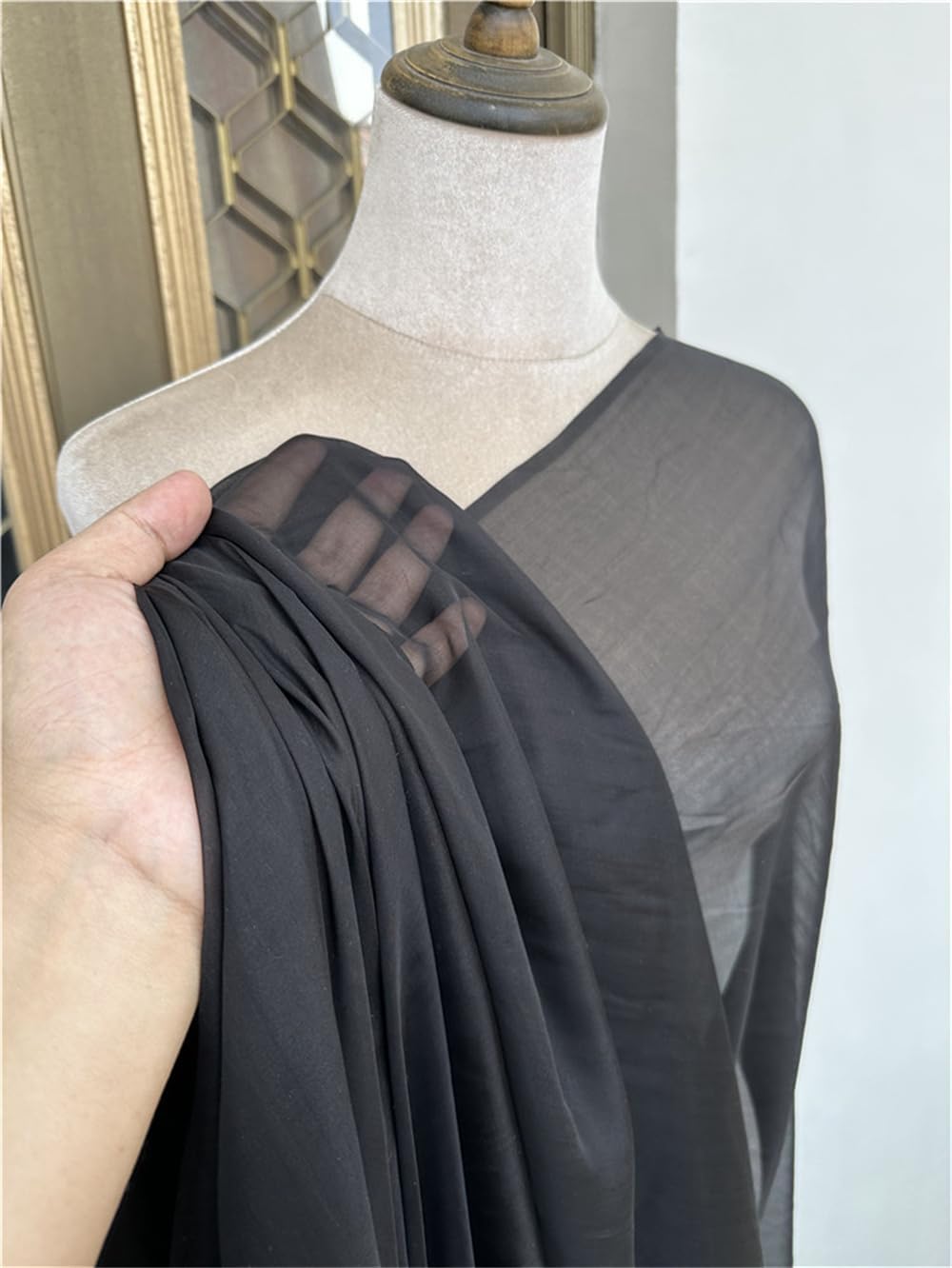 6 Momme 55''Width 100 Pure Silk Chiffon Fabric Sheer Natural Mulberry Silk Chiffon Fabric for Sewing Clothes DIY Crafts(Chapmpagne,5 Yards)