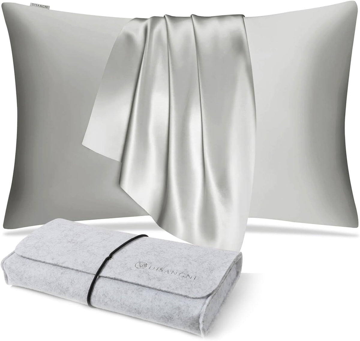 DISANGNI 100% Natural Mulberry Silk Pillow case for Hair and Skin with Hidden Zipper 22 Momme Both Sides Real Silk Pillow Case (2pc Standard Size 20" x26", Dark Gray)