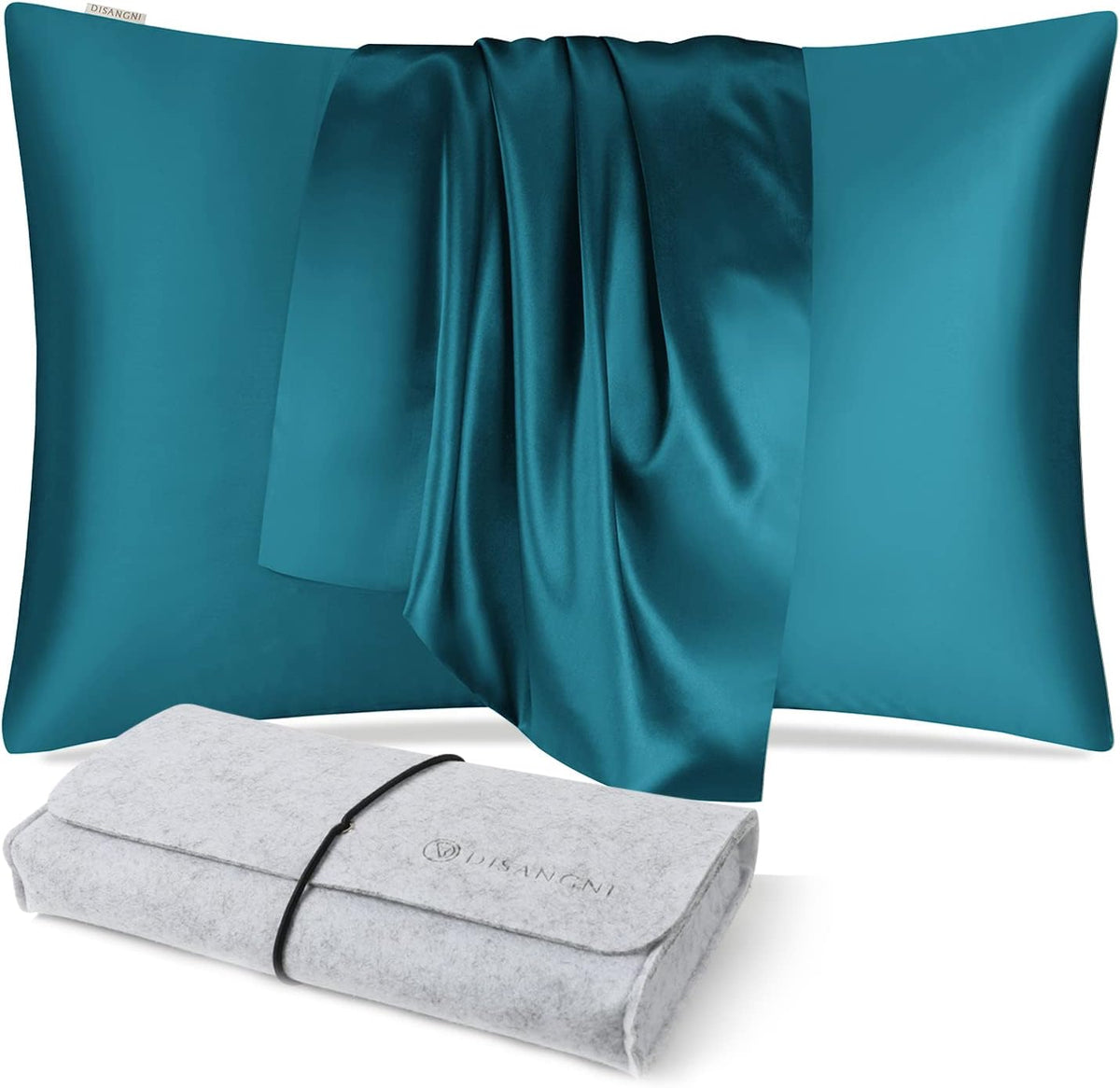 DISANGNI 100% Natural Mulberry Silk Pillow case for Hair and Skin with Hidden Zipper 22 Momme Both Sides Real Silk Pillow Case (2pc Standard Size 20" x26", Dark Gray)