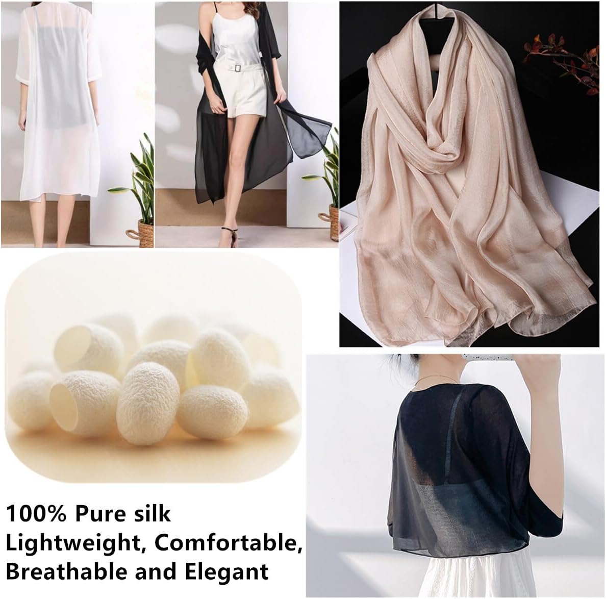 6 Momme 55''Width 100 Pure Silk Chiffon Fabric Sheer Natural Mulberry Silk Chiffon Fabric for Sewing Clothes DIY Crafts(Chapmpagne,5 Yards)