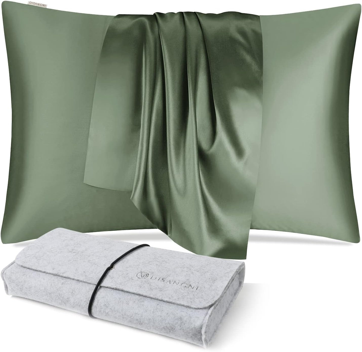 DISANGNI 100% Natural Mulberry Silk Pillow case for Hair and Skin with Hidden Zipper 22 Momme Both Sides Real Silk Pillow Case (2pc Standard Size 20" x26", Dark Gray)