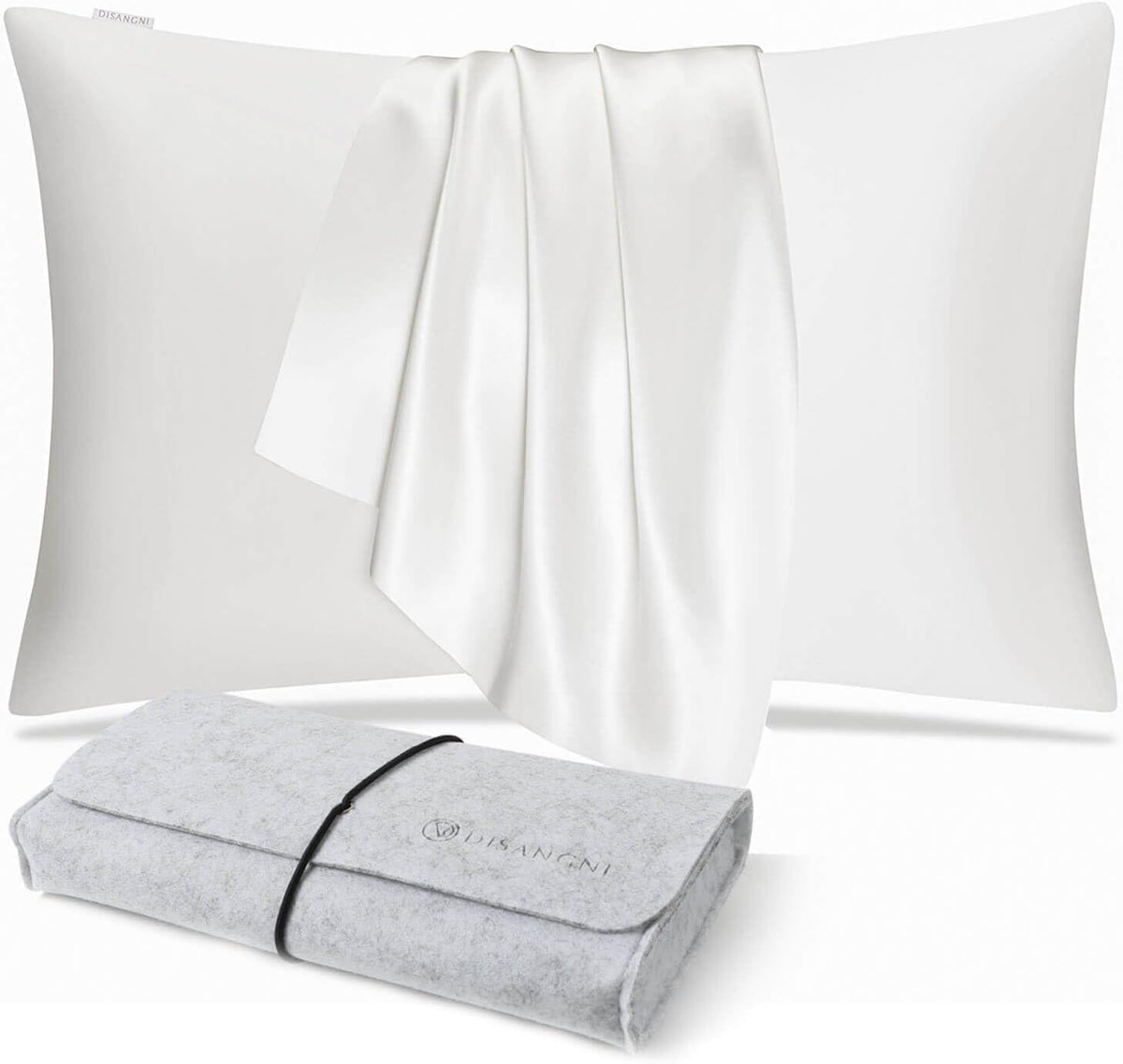 DISANGNI 100% Natural Mulberry Silk Pillow case for Hair and Skin with Hidden Zipper 22 Momme Both Sides Real Silk Pillow Case (2pc Standard Size 20" x26", Dark Gray)