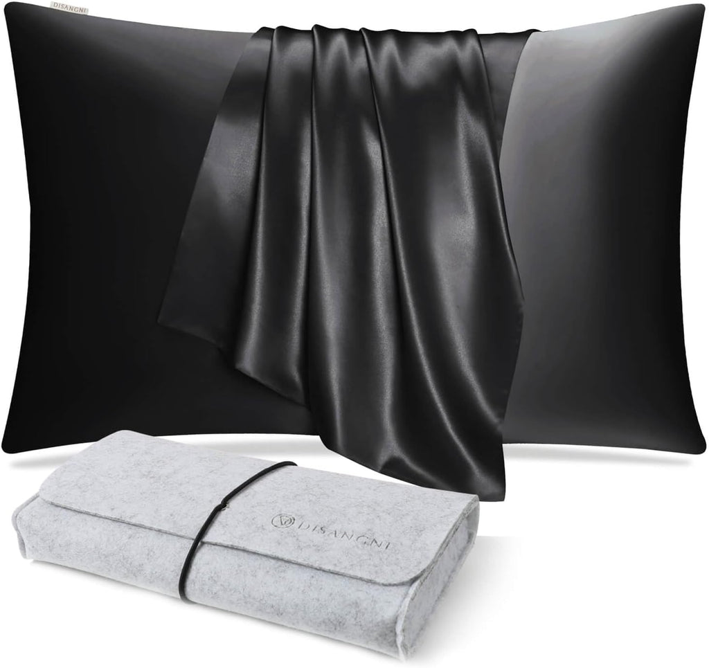 DISANGNI 100% Natural Mulberry Silk Pillow case for Hair and Skin with Hidden Zipper 22 Momme Both Sides Real Silk Pillow Case (2pc Standard Size 20" x26", Dark Gray)