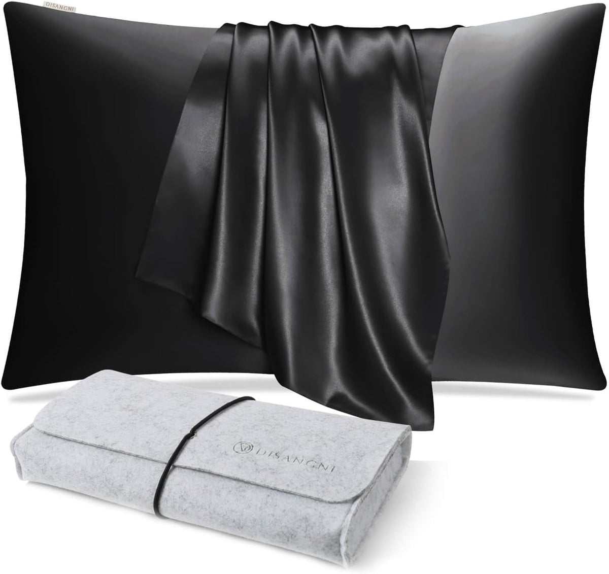 DISANGNI 100% Natural Mulberry Silk Pillow case for Hair and Skin with Hidden Zipper 22 Momme Both Sides Real Silk Pillow Case (2pc Standard Size 20" x26", Dark Gray)