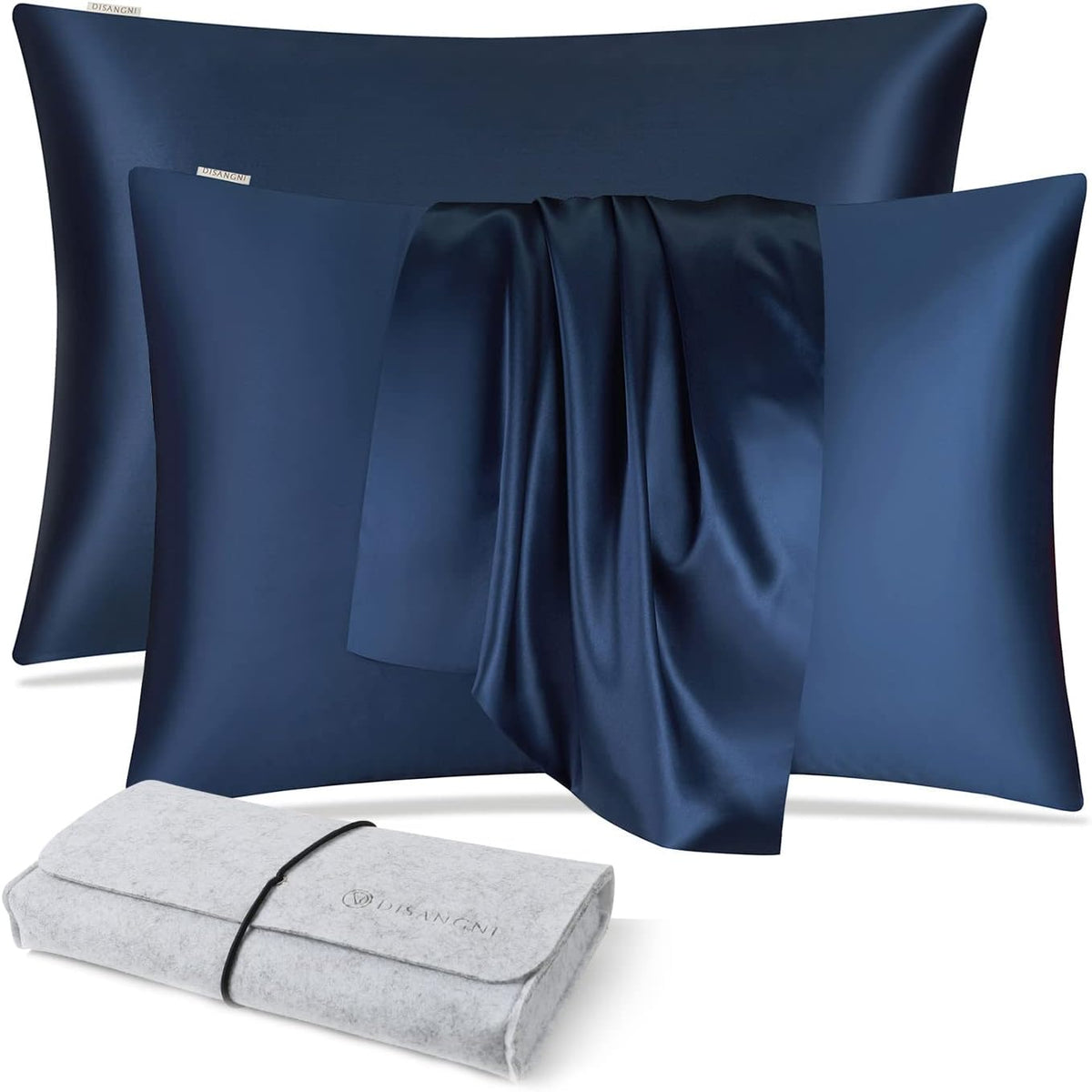 DISANGNI 100% Natural Mulberry Silk Pillow case for Hair and Skin with Hidden Zipper 22 Momme Both Sides Real Silk Pillow Case (2pc Standard Size 20" x26", Dark Gray)