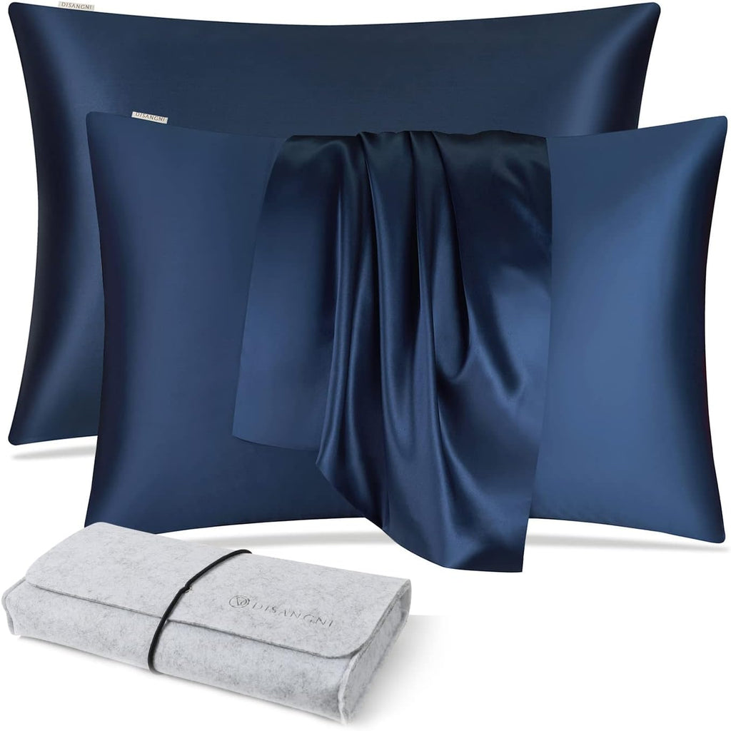 DISANGNI 100% Natural Mulberry Silk Pillow case for Hair and Skin with Hidden Zipper 22 Momme Both Sides Real Silk Pillow Case (2pc Standard Size 20" x26", Dark Gray)