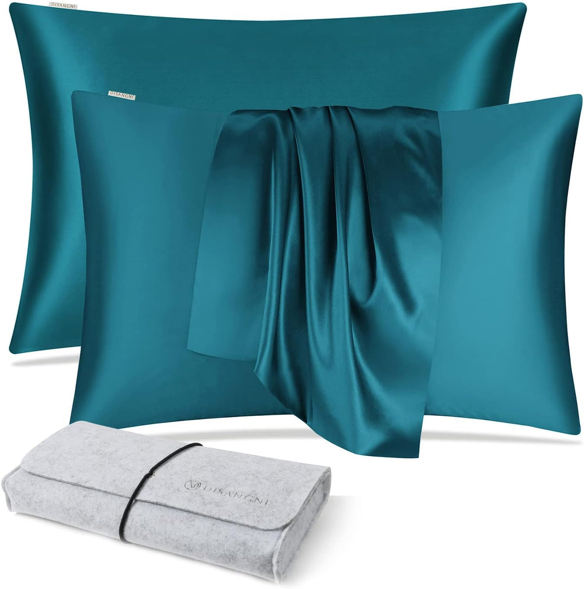 DISANGNI 100% Natural Mulberry Silk Pillow case for Hair and Skin with Hidden Zipper 22 Momme Both Sides Real Silk Pillow Case (2pc Standard Size 20" x26", Dark Gray)