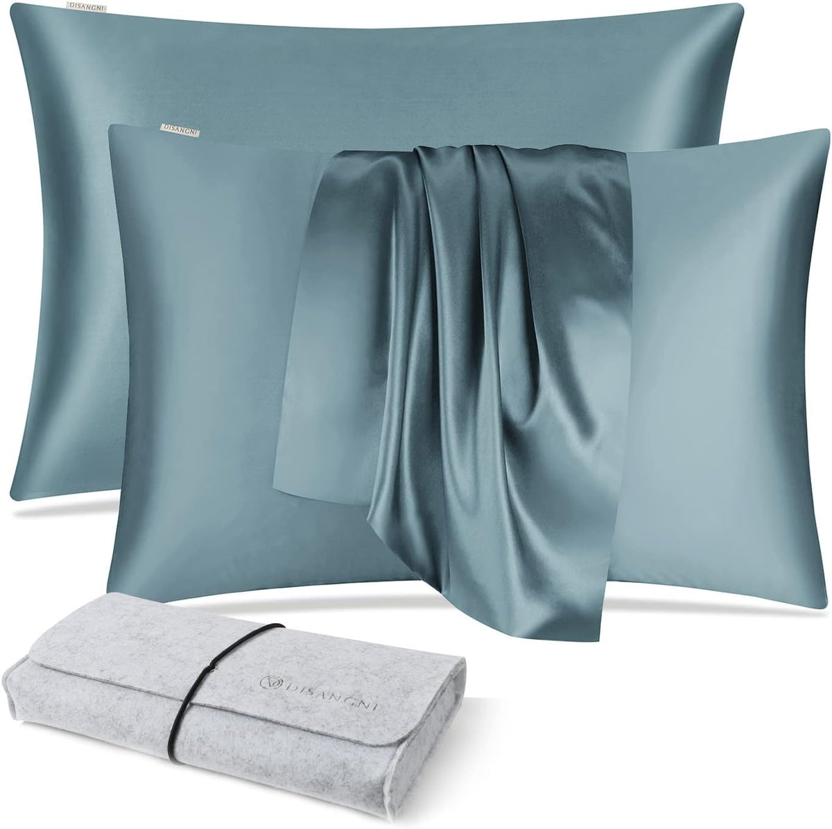 DISANGNI 100% Natural Mulberry Silk Pillow case for Hair and Skin with Hidden Zipper 22 Momme Both Sides Real Silk Pillow Case (2pc Standard Size 20" x26", Dark Gray)