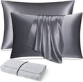 DISANGNI 100% Natural Mulberry Silk Pillow case for Hair and Skin with Hidden Zipper 22 Momme Both Sides Real Silk Pillow Case (2pc Standard Size 20" x26", Dark Gray)