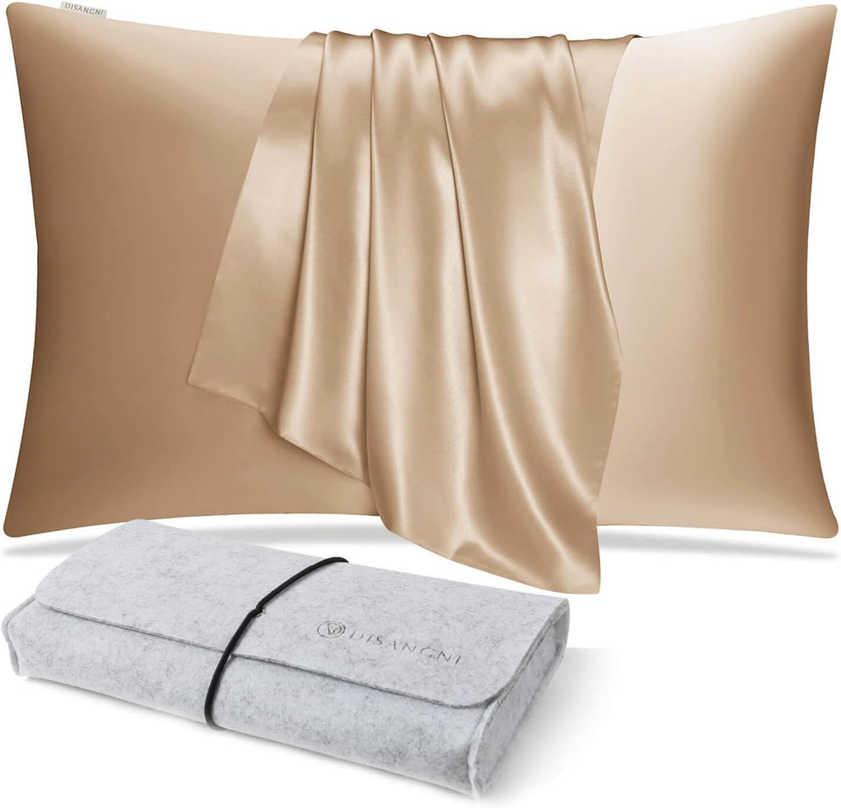 DISANGNI 100% Natural Mulberry Silk Pillow case for Hair and Skin with Hidden Zipper 22 Momme Both Sides Real Silk Pillow Case (2pc Standard Size 20" x26", Dark Gray)