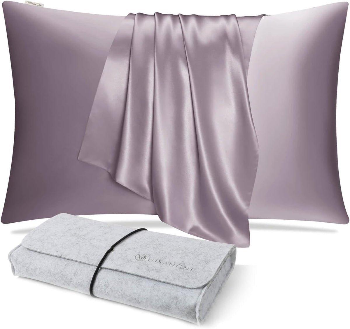 DISANGNI 100% Natural Mulberry Silk Pillow case for Hair and Skin with Hidden Zipper 22 Momme Both Sides Real Silk Pillow Case (2pc Standard Size 20" x26", Dark Gray)