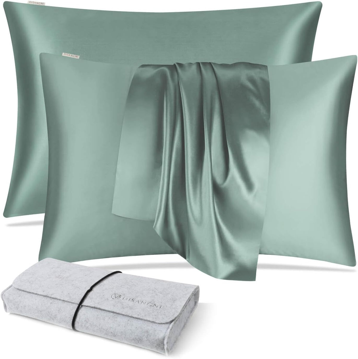 DISANGNI 100% Natural Mulberry Silk Pillow case for Hair and Skin with Hidden Zipper 22 Momme Both Sides Real Silk Pillow Case (2pc Standard Size 20" x26", Dark Gray)