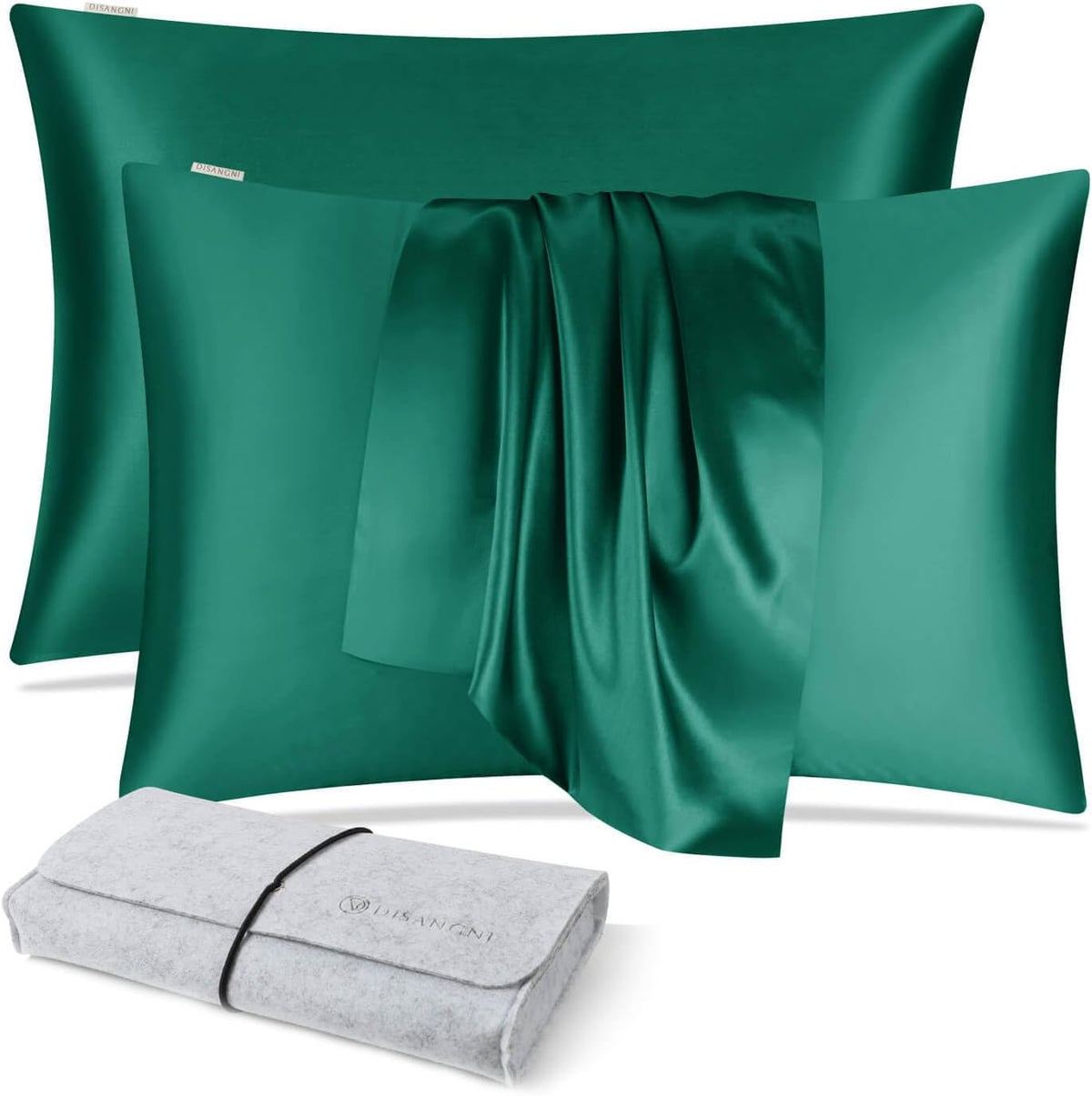 DISANGNI 100% Natural Mulberry Silk Pillow case for Hair and Skin with Hidden Zipper 22 Momme Both Sides Real Silk Pillow Case (2pc Standard Size 20" x26", Dark Gray)