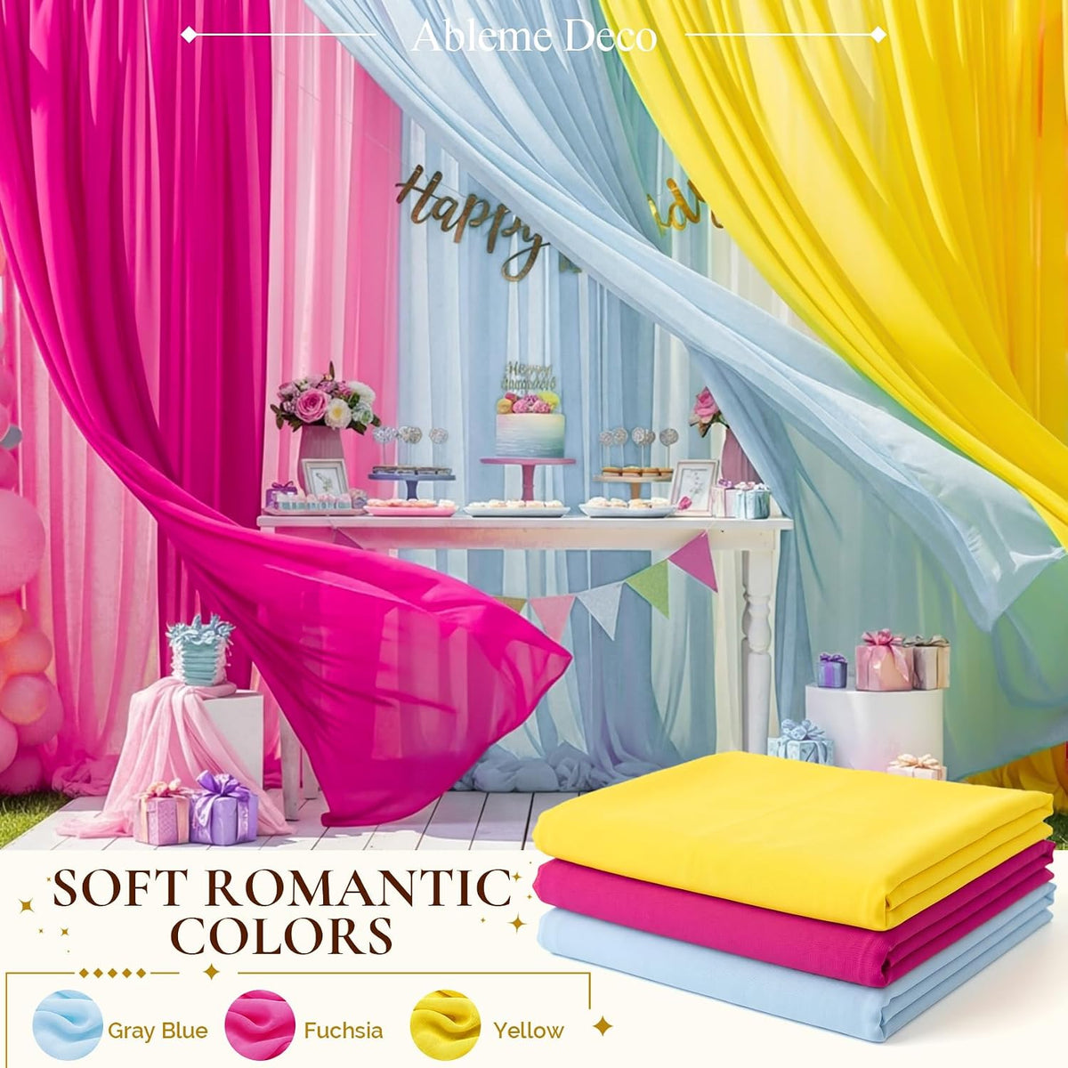 Chiffon Fabric by The Yard 60" x 5 Yards, Soft Sheer Draping (Amber Yellow)