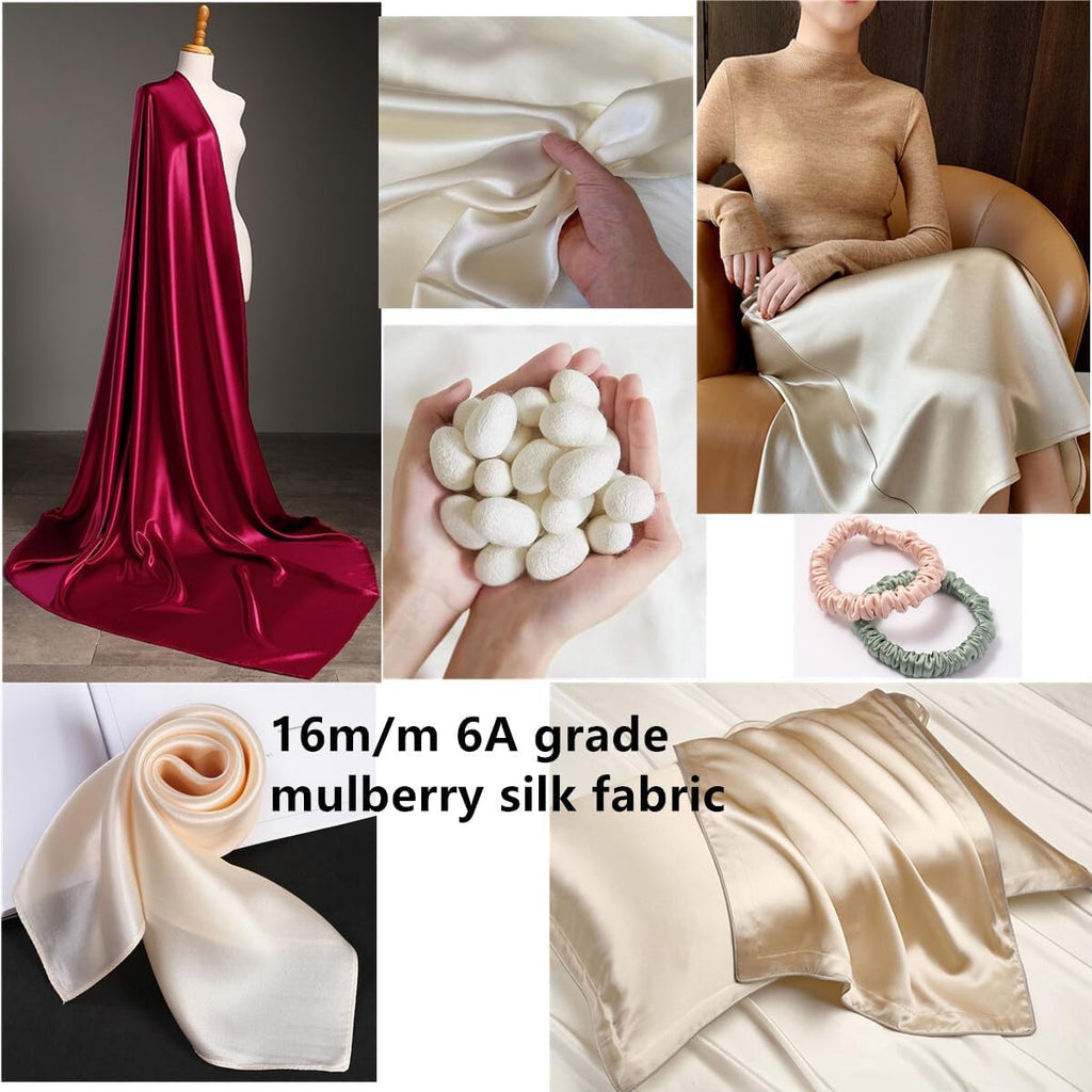 Ivory 16 Momme 44''Width 100 Pure Silk Fabric 6A Grade Natural Mulberry Charmeuse Fabric for Sewing Clothes DIY Crafts(1 Yard)