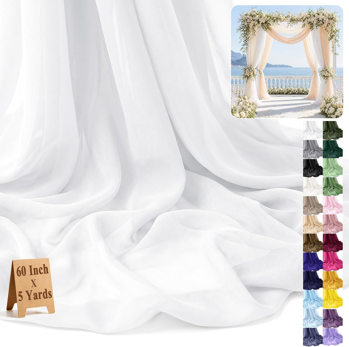 Chiffon Fabric by The Yard 60" x 5 Yards, Soft Sheer Draping (Amber Yellow)