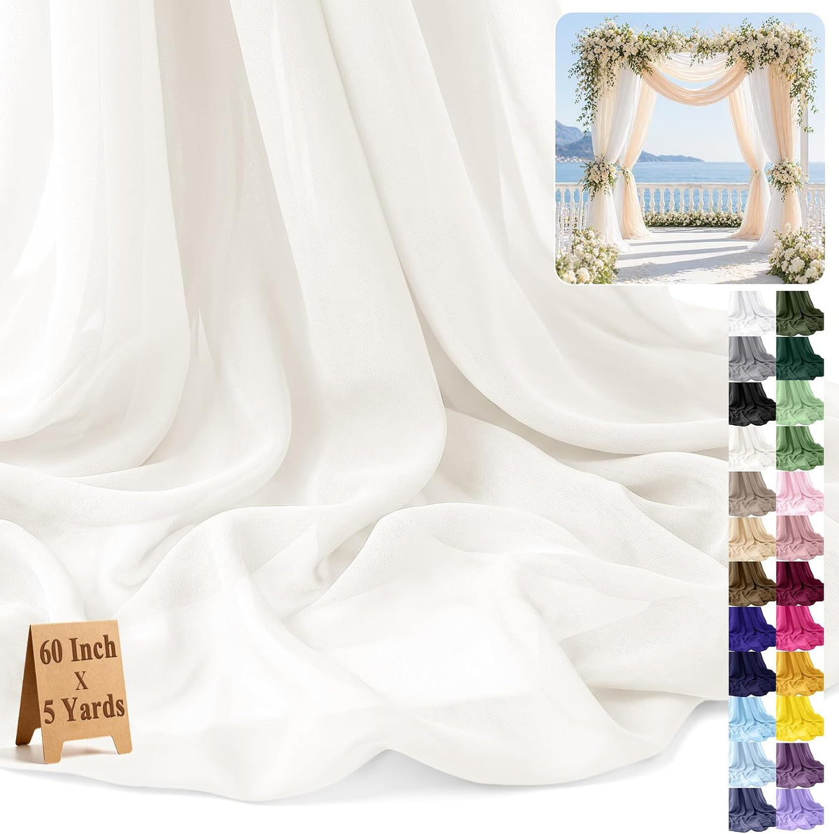 Chiffon Fabric by The Yard 60" x 5 Yards, Soft Sheer Draping (Amber Yellow)