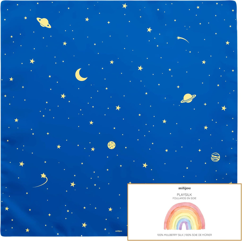Play Silk - Versatile Natural Silk Cloth for Creative Play, Dancing & Fancy Dress, Educational Activities According to Montessori Waldorf, 90 x 90 cm, Starry Sky