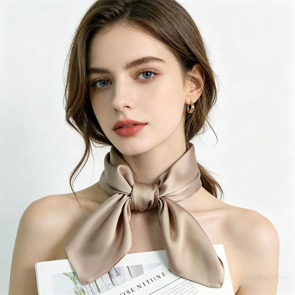 Solid-Coloured Silk Scarf–Lightweight 70x70cm Square Plain Scarf Wraps Pure Silk Scarves Natural Silk Neckerchief Headscarf Women