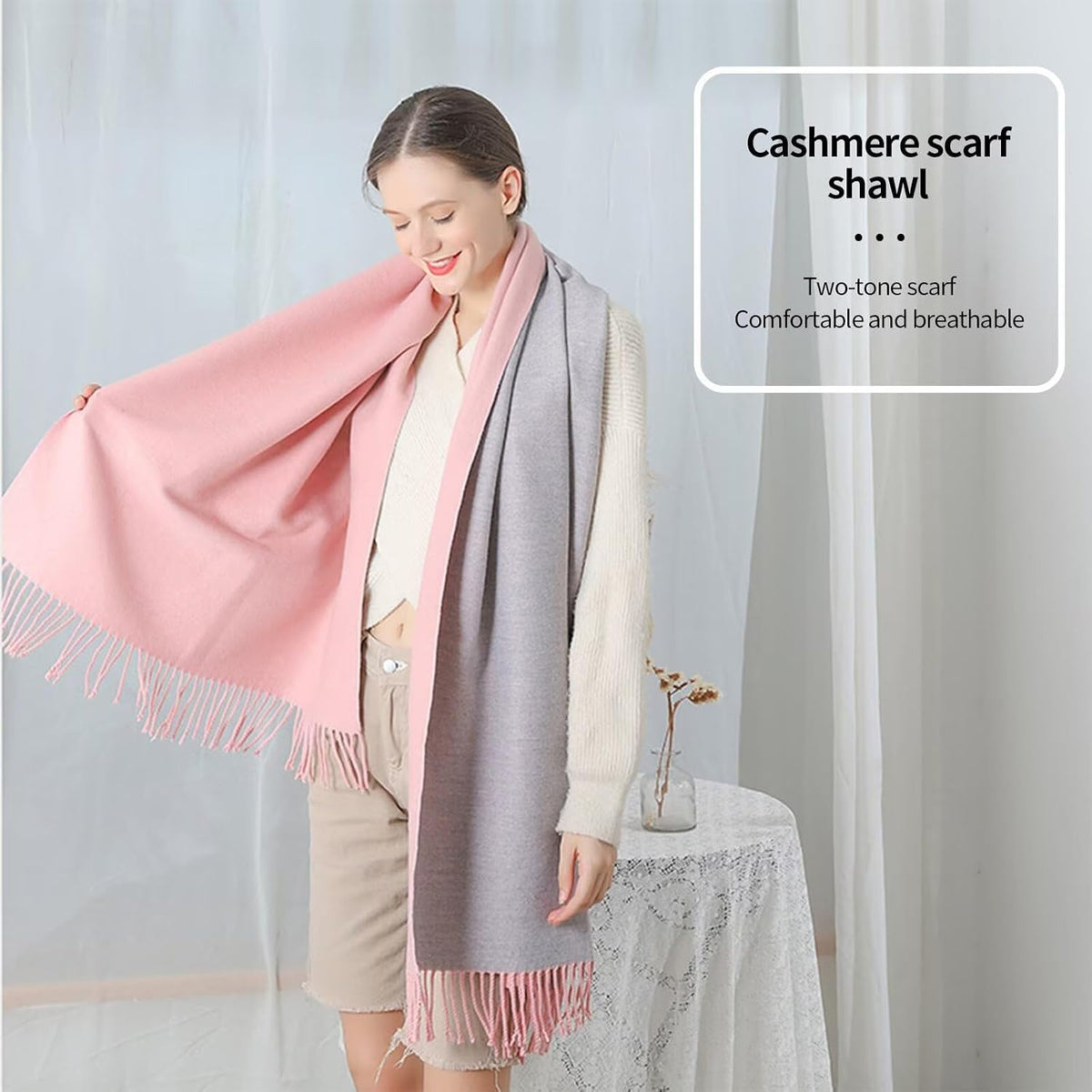 ZVCXOE Scarf Women Cashmere Scarf 200cm*70cm Red Winter Pashmina Shawl Thick Oversized Scarves Warm Wraps For Ladies Classic Long Stole