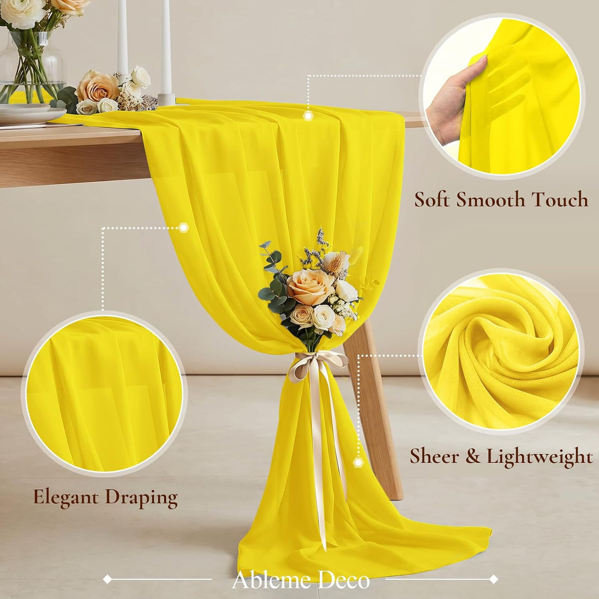 Chiffon Fabric by The Yard 60" x 5 Yards, Soft Sheer Draping (Amber Yellow)