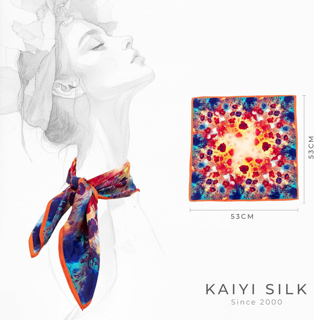 KY Stories 53x53CM 100% Pure Mulberry Silk Scarf for Women