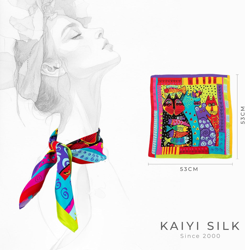 KY Stories 53x53CM 100% Pure Mulberry Silk Scarf for Women