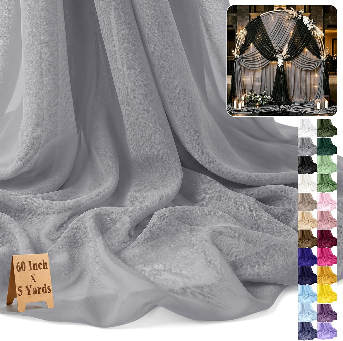 Chiffon Fabric by The Yard 60" x 5 Yards, Soft Sheer Draping (Amber Yellow)