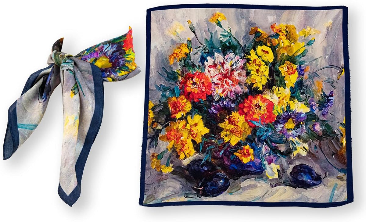 KY Stories 53x53CM 100% Pure Mulberry Silk Scarf for Women