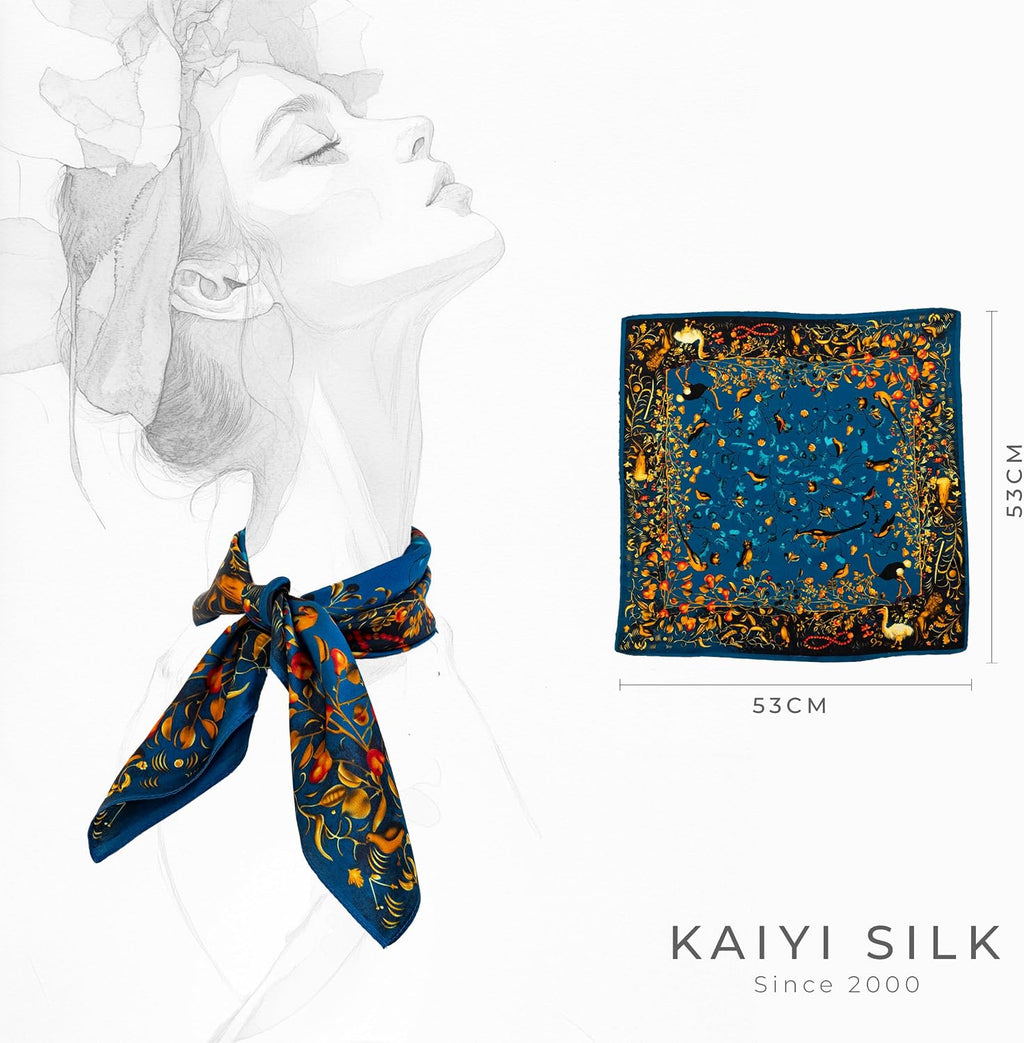 KY Stories 53x53CM 100% Pure Mulberry Silk Scarf for Women