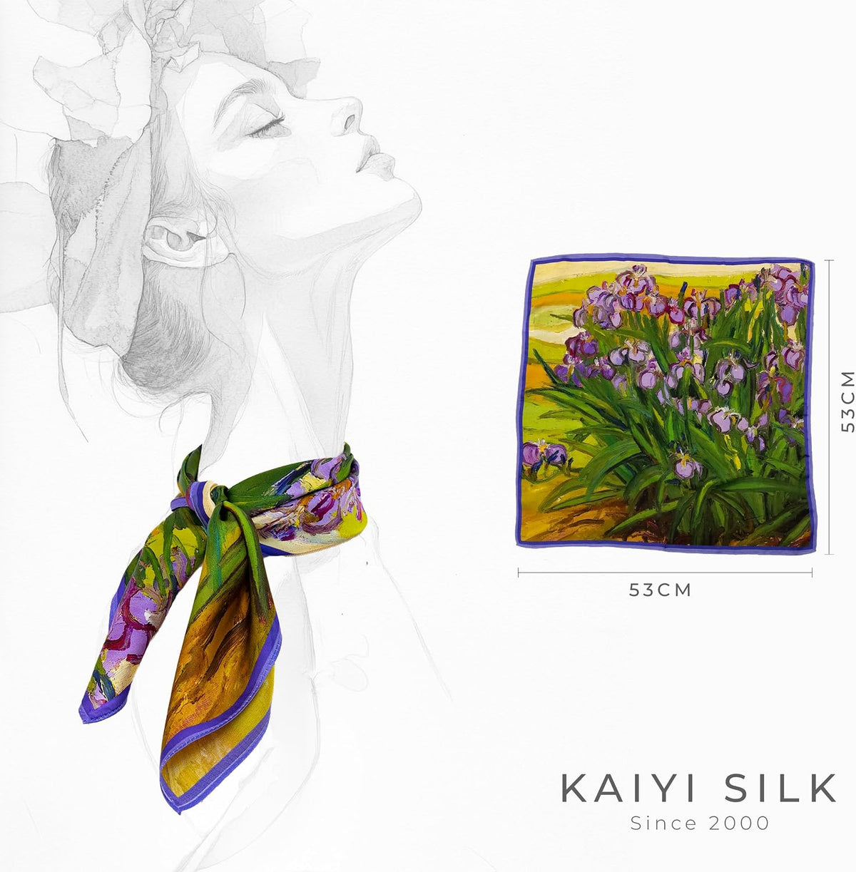 KY Stories 53x53CM 100% Pure Mulberry Silk Scarf for Women